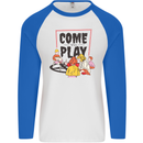 Come to Play Lets Summon Demons Ouija Board Mens L/S Baseball T-Shirt White/Royal Blue