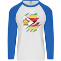 Torn Zimbabwe Flag Zimbabwean Day Football Mens L/S Baseball T-Shirt White/Royal Blue