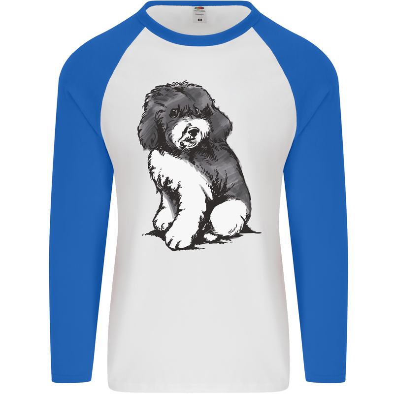 Harlequin Poodle Sketch Mens L/S Baseball T-Shirt White/Royal Blue