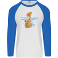 Funny Tiger Cat Reflection Mens L/S Baseball T-Shirt White/Royal Blue