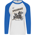 Speedrace Motorcycle Side Car Motorbike Mens L/S Baseball T-Shirt White/Royal Blue