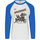 Speedrace Motorcycle Side Car Motorbike Mens L/S Baseball T-Shirt White/Royal Blue