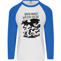 Fantasy Writer Author Novelist Dragons Mens L/S Baseball T-Shirt White/Royal Blue
