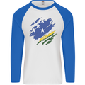 Torn Solomon Islands Flag Day Football Mens L/S Baseball T-Shirt White/Royal Blue