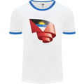 Curled Antigua and Barbuda Flag Day Football Mens Ringer T-Shirt White/Royal Blue