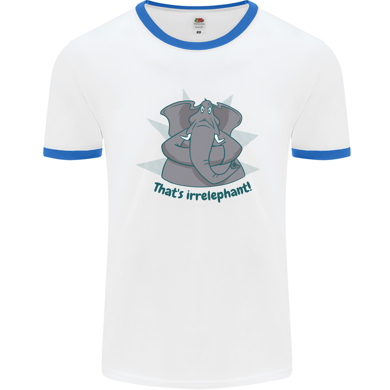 Irrelephant Funny Elephant Mens Ringer T-Shirt White/Royal Blue