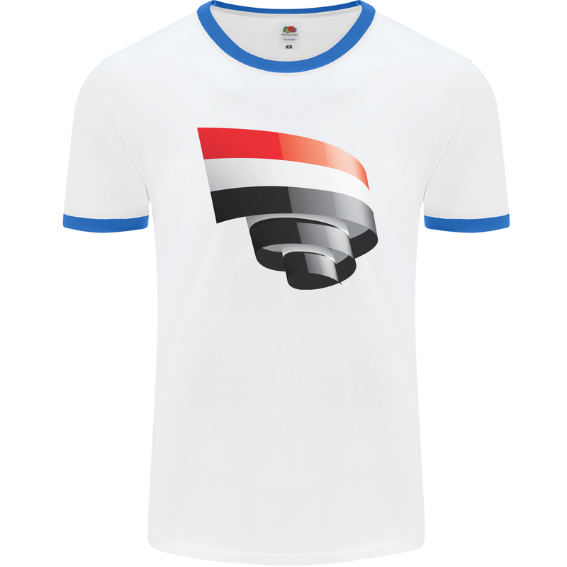 Curled Yemen Flag Yemeni Day Football Mens Ringer T-Shirt White/Royal Blue
