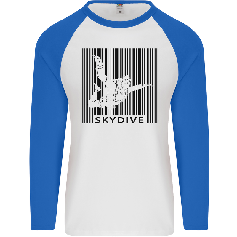 Skydiving Barcode Skydive Skydiver Freefall Mens L/S Baseball T-Shirt White/Royal Blue