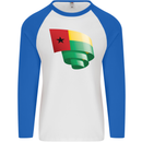 Curled Guinea-Bissau Flag Day Football Mens L/S Baseball T-Shirt White/Royal Blue