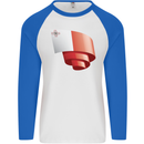 Curled Malta Flag Maltese Day Football Mens L/S Baseball T-Shirt White/Royal Blue