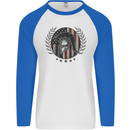 USA Bodybuilding Flag Gym Training Spartan Mens L/S Baseball T-Shirt White/Royal Blue
