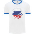 Torn Russia Flag Russian Day Football Mens Ringer T-Shirt White/Royal Blue