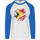 Torn East Timor Flag Day Football Mens L/S Baseball T-Shirt White/Royal Blue