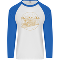 Gold Locomotive Steam Engine Train Spotter Mens L/S Baseball T-Shirt White/Royal Blue