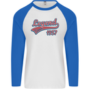 Legend Since 66th Birthday 1957 Mens L/S Baseball T-Shirt White/Royal Blue