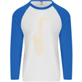 A Saxophone Musical Instruments Brass Band Mens L/S Baseball T-Shirt White/Royal Blue