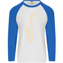 A Saxophone Musical Instruments Brass Band Mens L/S Baseball T-Shirt White/Royal Blue