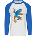 A Cool Frog Climbing Up Mens L/S Baseball T-Shirt White/Royal Blue