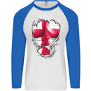 Gym St. George's Cross English Flag Muscles Mens L/S Baseball T-Shirt White/Royal Blue