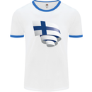Curled Finland Flag Finnish Day Football Mens Ringer T-Shirt White/Royal Blue
