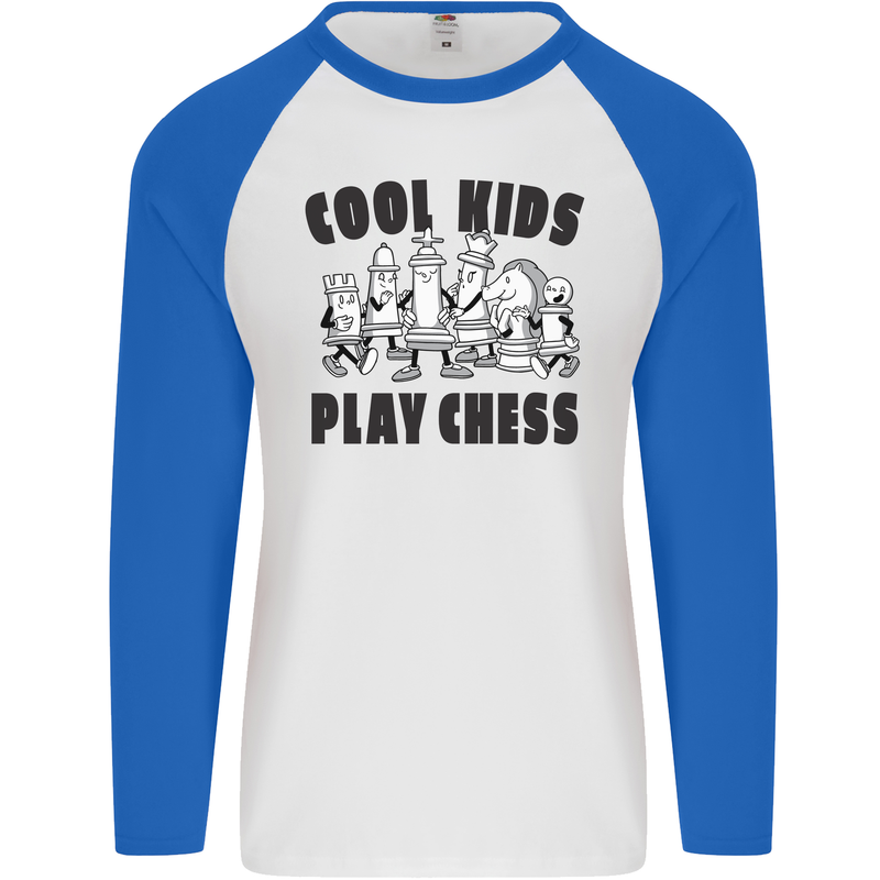 Cool Kids Play Chess Funny Game Player Mens L/S Baseball T-Shirt White/Royal Blue