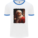 Black Santa Claus Christmas Xmas Mens Ringer T-Shirt White/Royal Blue