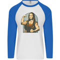 Mona Lifter Funny Gym Bodybuilding Workout Mens L/S Baseball T-Shirt White/Royal Blue