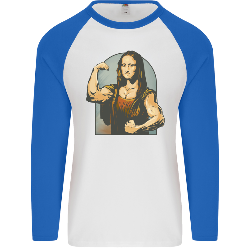 Mona Lifter Funny Gym Bodybuilding Workout Mens L/S Baseball T-Shirt White/Royal Blue