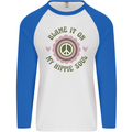 Blame It on My Hippy Soul 60s 70s Flower Power Mens L/S Baseball T-Shirt White/Royal Blue