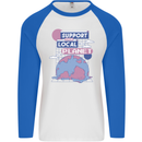 Climate Change Support Your Local Planet Mens L/S Baseball T-Shirt White/Royal Blue