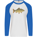 A Carp Fish Fishing Fisherman Mens L/S Baseball T-Shirt White/Royal Blue