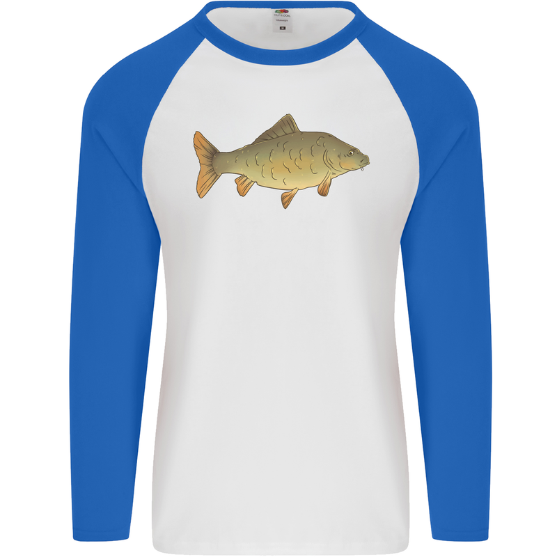 A Carp Fish Fishing Fisherman Mens L/S Baseball T-Shirt White/Royal Blue