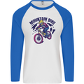 Cycling Mountain Bike Bicycle Cyclist MTB Mens L/S Baseball T-Shirt White/Royal Blue