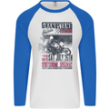 Grandstand Racing MotoGP Motorbike Biker Mens L/S Baseball T-Shirt White/Royal Blue