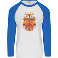 Faith Demonic Skulls Gothic Heavy Metal Mens L/S Baseball T-Shirt White/Royal Blue