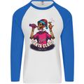 Bad Santa Claus Funny Skull Beer Alcohol Mens L/S Baseball T-Shirt White/Royal Blue