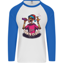 Bad Santa Claus Funny Skull Beer Alcohol Mens L/S Baseball T-Shirt White/Royal Blue