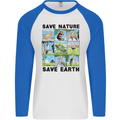 Save Nature Save Earth Ecology Environment Mens L/S Baseball T-Shirt White/Royal Blue