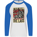 Live Fast Motorcycle Motorbike Biker Chopper Mens L/S Baseball T-Shirt White/Royal Blue