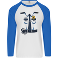 Police Fancy Dress Costume Outfit Stag Do Mens L/S Baseball T-Shirt White/Royal Blue