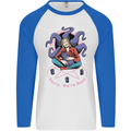 Satanic Cat Mum Black Magic Witch Halloween Mens L/S Baseball T-Shirt White/Royal Blue