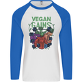 Vegan Gym Bodybuilding Vegetarian Mens L/S Baseball T-Shirt White/Royal Blue