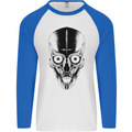 Skull With a Sword Gothic Heavy Metal Rock Mens L/S Baseball T-Shirt White/Royal Blue