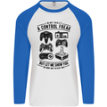 Control Freak Funny Gaming Gamer Mens L/S Baseball T-Shirt White/Royal Blue