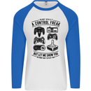 Control Freak Funny Gaming Gamer Mens L/S Baseball T-Shirt White/Royal Blue
