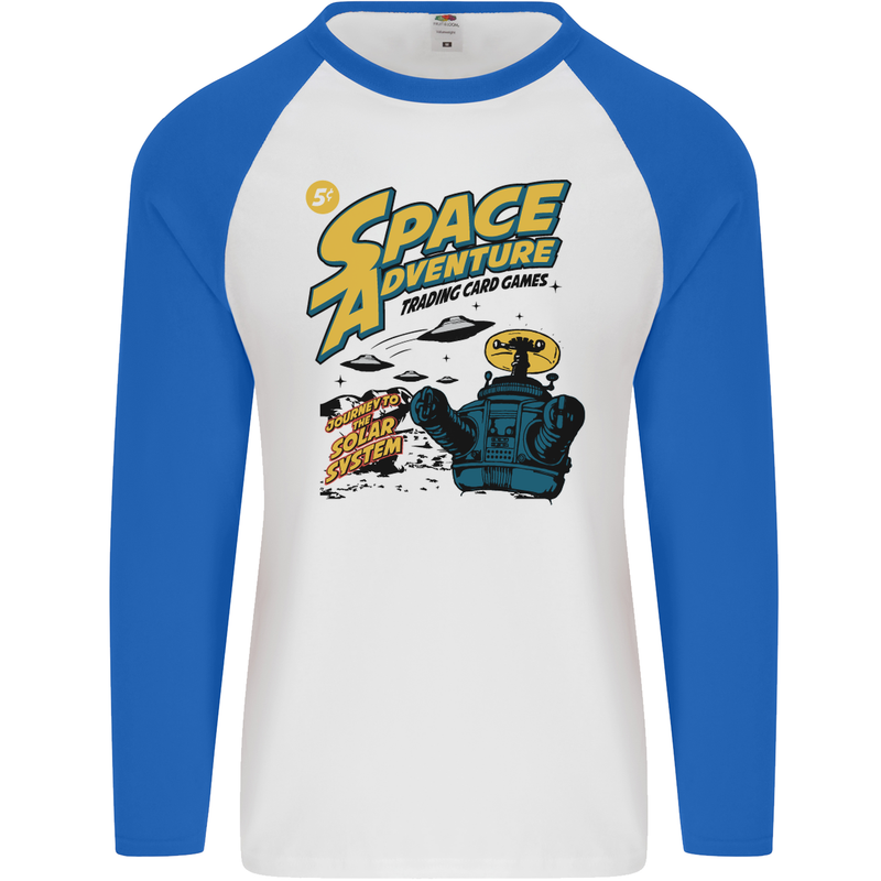 Space Adventure Astronaut Mens L/S Baseball T-Shirt White/Royal Blue