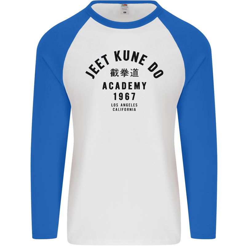 Jeet Kune Do Academy MMA Martial Arts Mens L/S Baseball T-Shirt White/Royal Blue