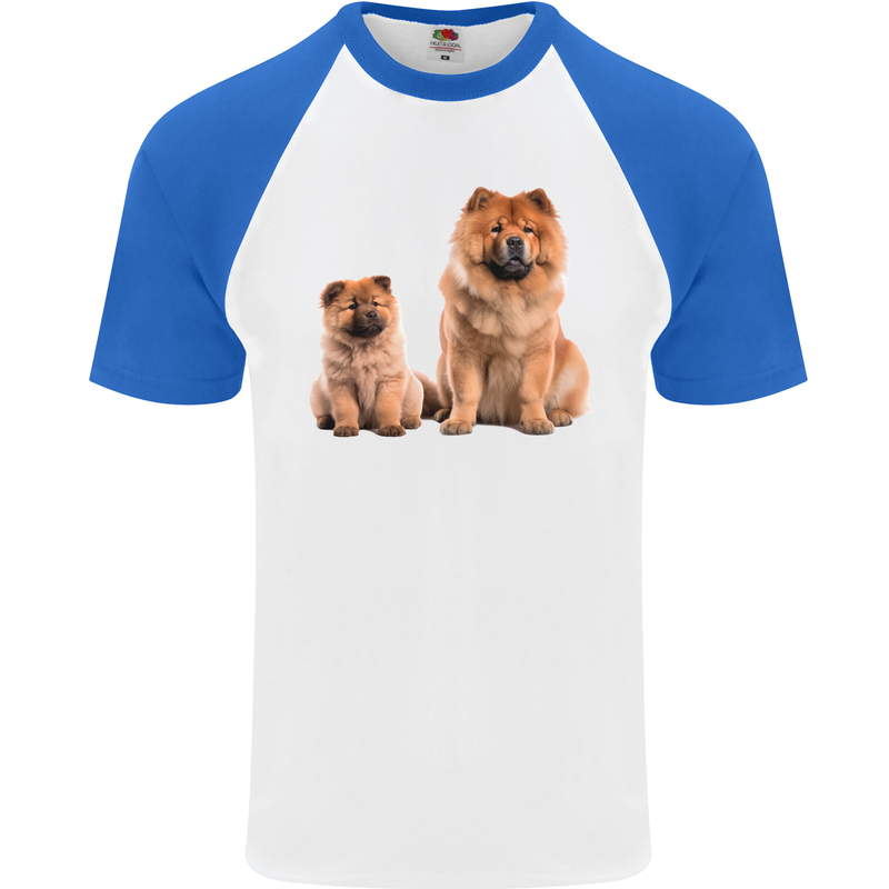 Chow Chows Dog Puppy Mens S/S Baseball T-Shirt White/Royal Blue