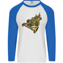 Steampunk Racing Car Mens L/S Baseball T-Shirt White/Royal Blue