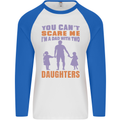 Dad With Two Daughters Funny Fathers Day Mens L/S Baseball T-Shirt White/Royal Blue